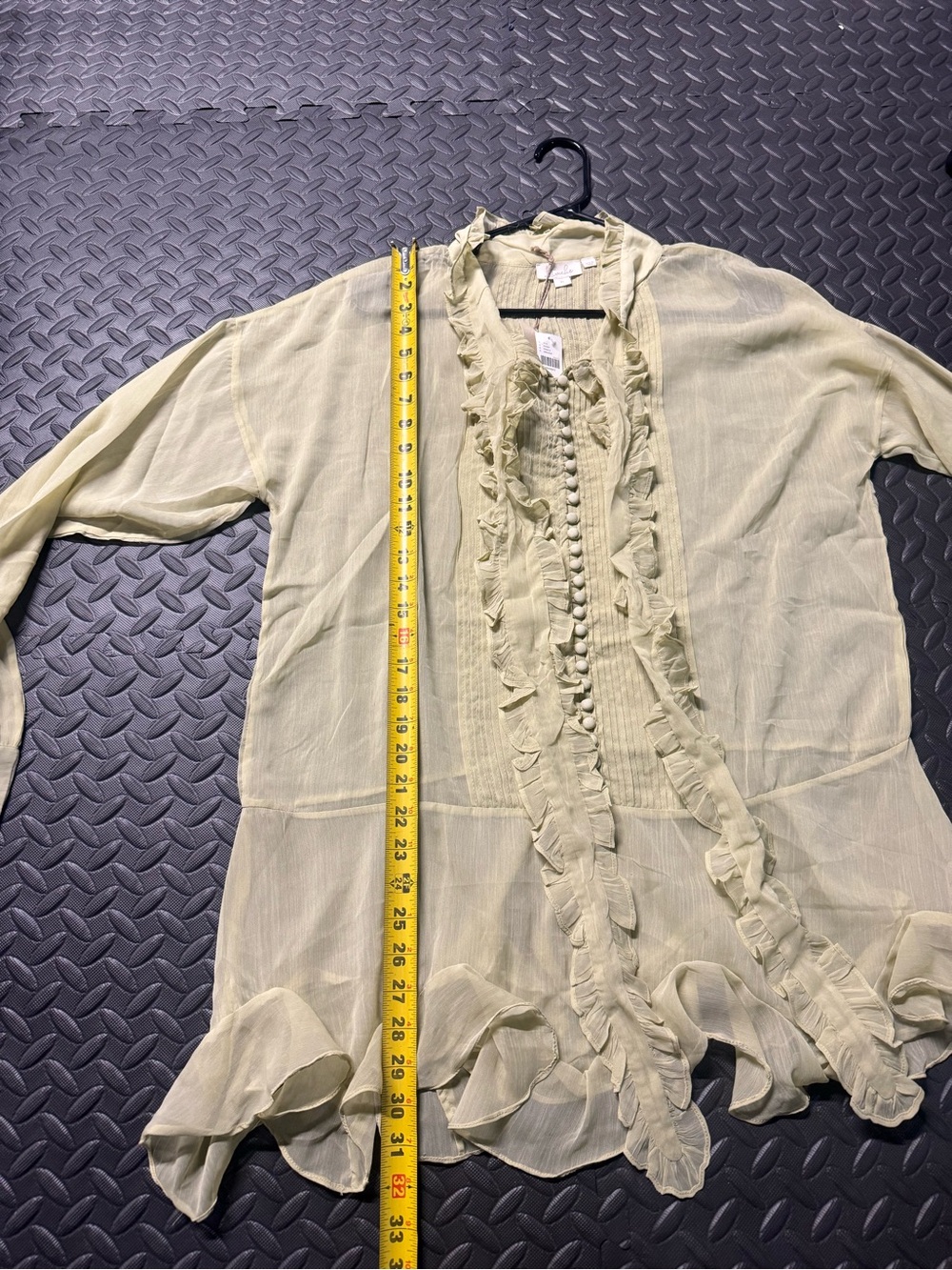Anthropologie Let Me Be Sheer Ruffle Tie Neck Blouse XL NWT - Picture 13 of 13